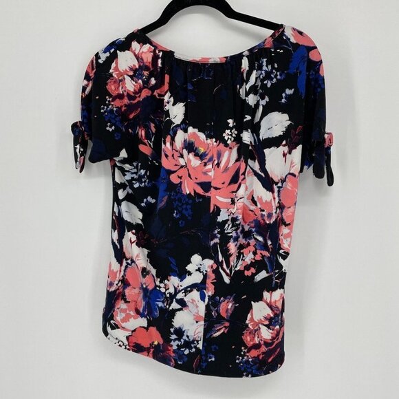 INC pink blue tied sleeve floral tshirt petite - Picture 2 of 11